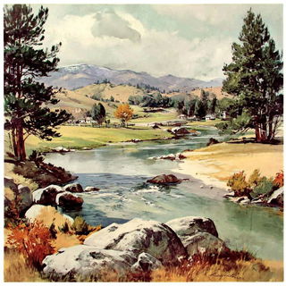 Flanneluxe style, Midjourney V7: realistic landscape photograph of quiet dawn