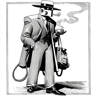Crowquill Parlour style, Midjourney V7: concept art character design of retropunk steam knight