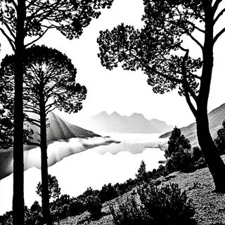 Crowquill Parlour style, Midjourney V7: realistic landscape photograph of quiet dawn