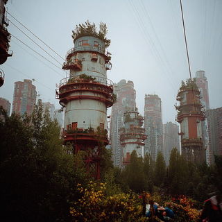 Balloonfjord style, Midjourney V7: megacity with futuristic bioarchitecture