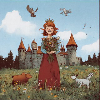 Balloonfjord style, Midjourney V7: retro fairy-tale illustration