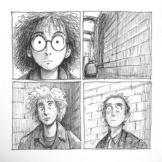 Balloonfjord style, Midjourney V7: black-and-white manga comic strip