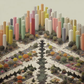 Chromatic Flood Dyehouse style, Midjourney V7: megacity with futuristic bioarchitecture