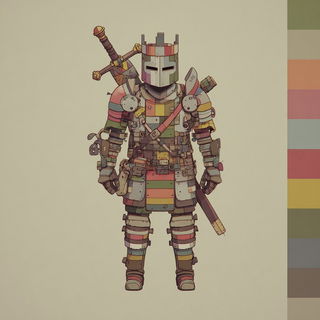 Chromatic Flood Dyehouse style, Midjourney V7: concept art character design of retropunk steam knight
