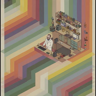 Chromatic Flood Dyehouse style, Midjourney V7: editorial illustration for popular scientific magazine cover