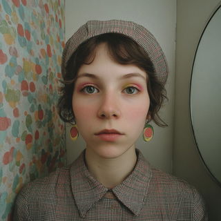 Chromatic Flood Dyehouse style, Midjourney V7: photographic portrait of female protagonist