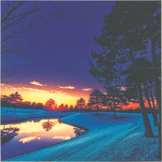 Indigocopy style, Midjourney V7: realistic landscape photograph of quiet dawn