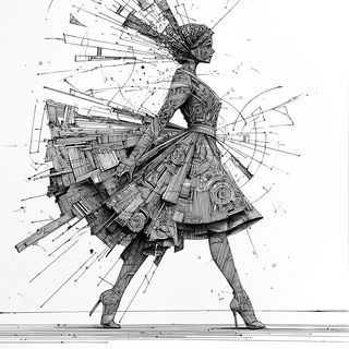 Optomechanica style, Midjourney V7: haute-couture fashion outfit