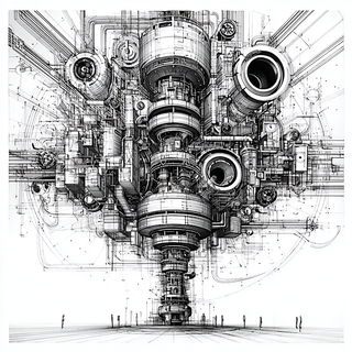 Optomechanica style, Midjourney V7: technical infrastructure blueprint schematics