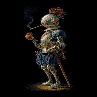 Ruindance style, Midjourney V7: concept art character design of retropunk steam knight