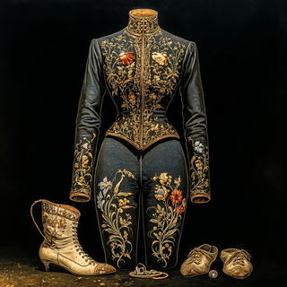Ruindance style, Midjourney V7: haute-couture fashion outfit