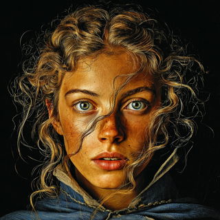 Ruindance style, Midjourney V7: photographic portrait of female protagonist