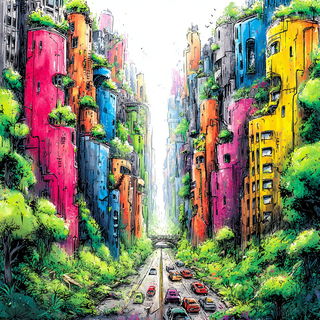 Dripglyph style, Midjourney V7: megacity with futuristic bioarchitecture