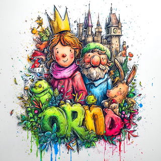 Dripglyph style, Midjourney V7: retro fairy-tale illustration