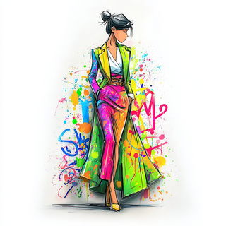 Dripglyph style, Midjourney V7: haute-couture fashion outfit