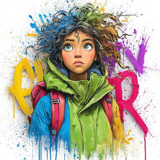 Dripglyph style, Midjourney V7: photographic portrait of female protagonist