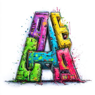 Dripglyph style, Midjourney V7: typographic composition with large letters