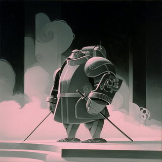 Cliffrosia style, Midjourney V7: concept art character design of retropunk steam knight