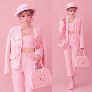 Pinksky Cartopop style, Midjourney V7: haute-couture fashion outfit