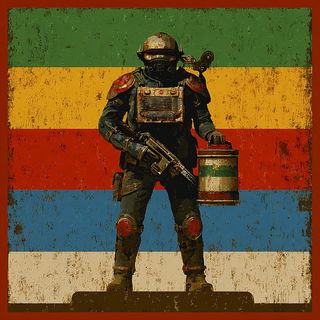 Rimebar Collage style, Midjourney V7: concept art character design of retropunk steam knight
