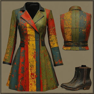 Rimebar Collage style, Midjourney V7: haute-couture fashion outfit