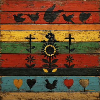 Rimebar Collage style, Midjourney V7: traditional folk art