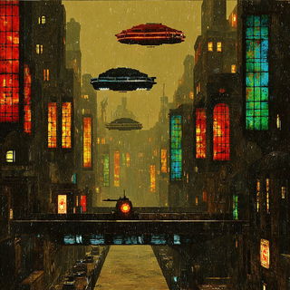 Rimebar Collage style, Midjourney V7: cinematic shot from sci-fi movie