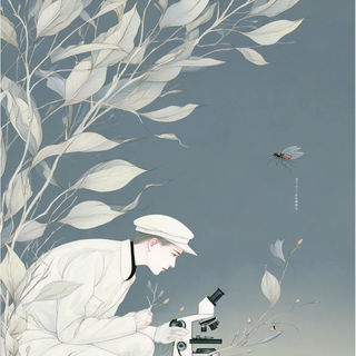 Lunette Lithograph style, Midjourney V7: editorial illustration for popular scientific magazine cover