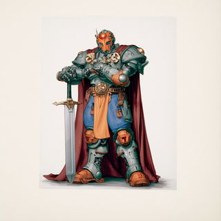 Fireside Scaleplay style, Midjourney V7: concept art character design of retropunk steam knight
