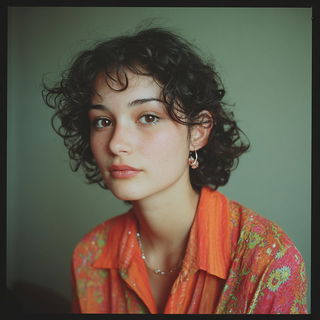 Fireside Scaleplay style, Midjourney V7: photographic portrait of female protagonist
