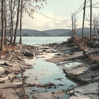 Quilltangle style, Midjourney V7: realistic landscape photograph of quiet dawn