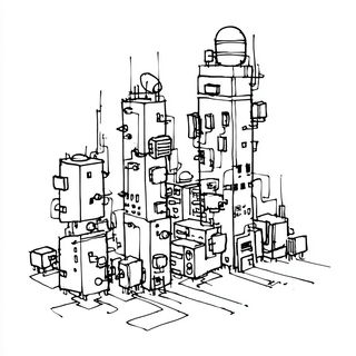 Inkstrata style, Midjourney V7: technical infrastructure blueprint schematics