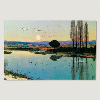 Rillmark style, Midjourney V7: realistic landscape photograph of quiet dawn