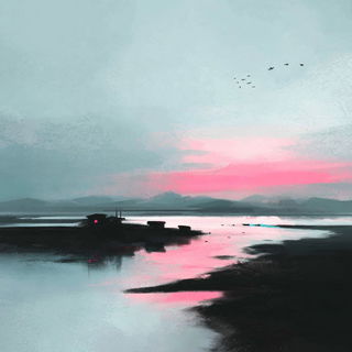 Blackwake Foghaven style, Midjourney V7: realistic landscape photograph of quiet dawn