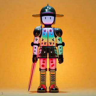Glowmorph style, Midjourney V7: concept art character design of retropunk steam knight