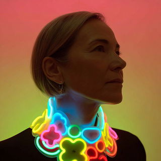 Glowmorph style, Midjourney V7: photographic portrait of female protagonist