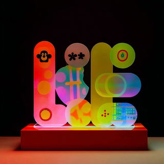 Glowmorph style, Midjourney V7: typographic composition with large letters