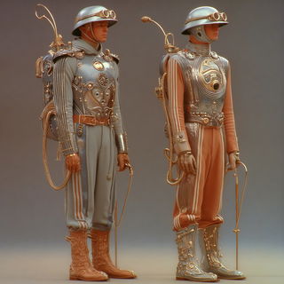 Solaris Cartographic Baroque style, Midjourney V7: concept art character design of retropunk steam knight