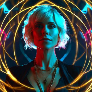 Chromacut style, Midjourney V7: photographic portrait of female protagonist