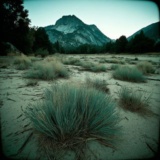 Junglomech style, Midjourney V7: realistic landscape photograph of quiet dawn