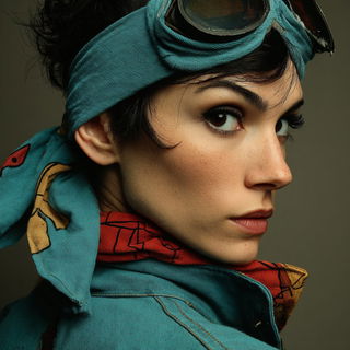Junglomech style, Midjourney V7: photographic portrait of female protagonist