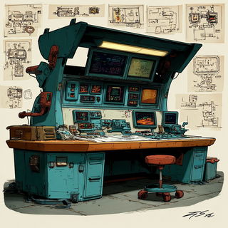 Junglomech style, Midjourney V7: technical infrastructure blueprint schematics