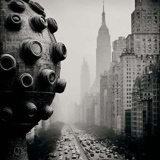 Antleromachy style, Midjourney V7: megacity with futuristic bioarchitecture