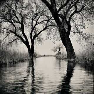 Antleromachy style, Midjourney V7: realistic landscape photograph of quiet dawn