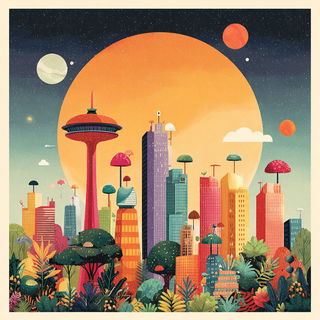 Chromaflare style, Midjourney V7: megacity with futuristic bioarchitecture