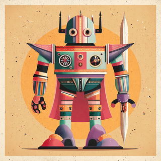Chromaflare style, Midjourney V7: concept art character design of retropunk steam knight