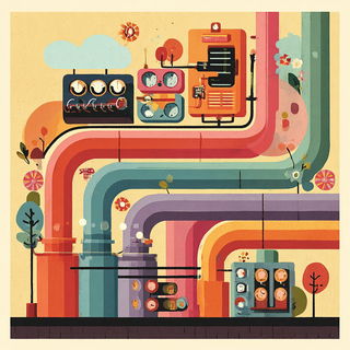 Chromaflare style, Midjourney V7: technical infrastructure blueprint schematics