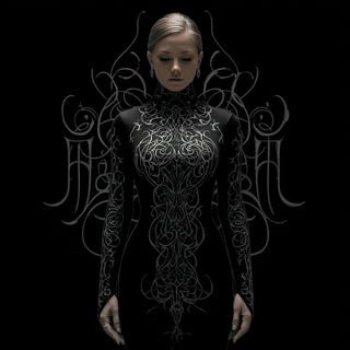 Glypharachne style, Midjourney V7: haute-couture fashion outfit