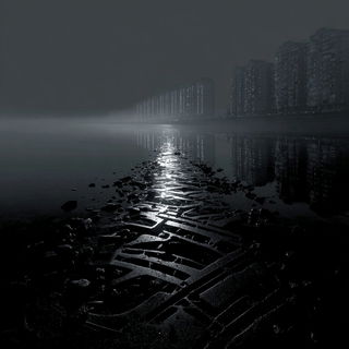 Glypharachne style, Midjourney V7: realistic landscape photograph of quiet dawn