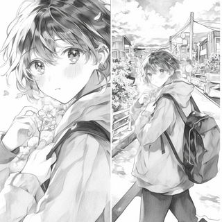 Turquoise Riot Press style, Midjourney V7: black-and-white manga comic strip
